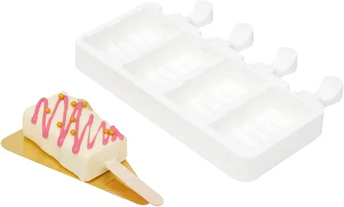 Pastry Tek - Moldes para paletas de 4 cavidades, 10 moldes rectangulares para tartas, flexibles, congelables, de silicona blanca, fáciles de