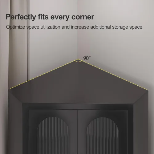 Miniatura 5 de PAOFIN Armario esquinero de metal, organizador de almacenamiento lateral con gran espacio y estantes, muebles para el hogar para multifunción