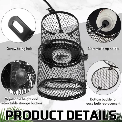 Miniatura 3 de VIHOSE Soporte retráctil para lámpara de calor para reptiles, pantalla antiquemaduras, emisor de calor de cerámica, pantalla con interruptor