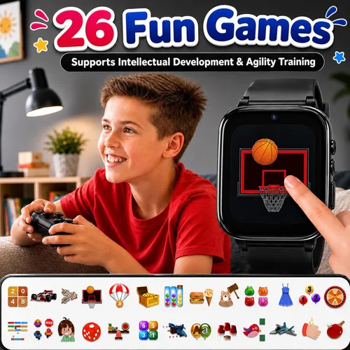 Miniatura 5 de Goodatech Reloj inteligente de 1.69 pulgadas para niños y niñas, cámara, 26 juegos de rompecabezas, reproductor de video y música, podómetro, reloj