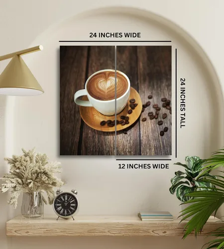 Miniatura 2 de Lienzo decorativo para pared, juego de 2 piezas, impresiones decorativas con múltiples paneles divididos, imagen de café latte de 24 x 24 pulgadas