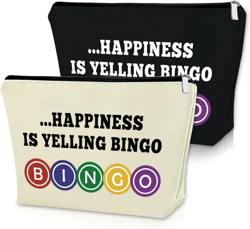 Sazuwu Bolsa de maquillaje de regalo para amantes del bingo, Negro y Beige