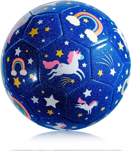 Balón de fútbol para niños, tamaño 3 para niños pequeños de 2 a 5 y 8 años, diseño de dibujos animados con purpurina con bomba desinflada, juegos de