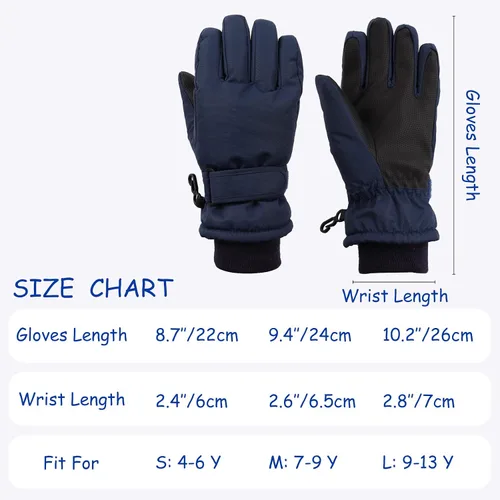 Miniatura 6 de JANGANNSA Guantes de esquí de invierno para niños y niñas, guantes de nieve para clima frío, guantes de esquí y snowboard impermeables con forro