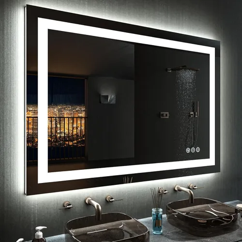 LOAAO Espejo de Baño LED de 48"X36" con Luces, Antivaho, Regulable, Retroiluminación RGB + Iluminación Frontal, Espejo de Tocador de Baño para