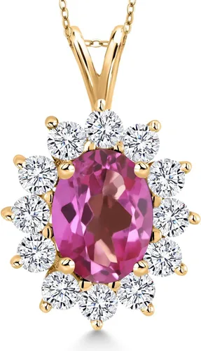 Miniatura 110 de Gem Stone King Collar con piedra natal ovalada de plata chapada en oro amarillo de 18 quilates, ovalado de 0.315 x 0.236 in, collares con colgante