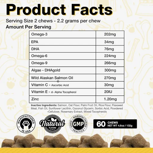 Miniatura 6 de Suplementos de aceite de pescado para perros, 60 vitaminas Omega 3 de aceite de pescado para perros, alivio de la picazón formulado por veterinarios