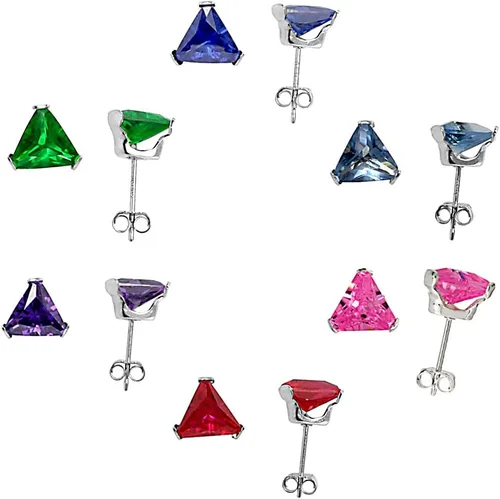 Pendientes de tuerca de plata de ley con circonita cúbica de corte trillón de 0.276in, forma de triángulo, varios colores