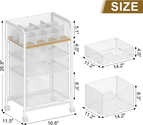 Miniatura 3 de Organizador de Carrito de Maquillaje con 3 Cajones, Organizadores de Cuidado de la Piel de Piso con Divisores, Organizador de Tocador Estuches