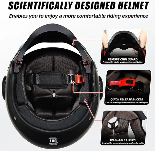 Miniatura 7 de TRIANGLE Cascos de motocicleta de cara completa, casco de motocross todoterreno para hombres y mujeres, doble visera con protector solar interno