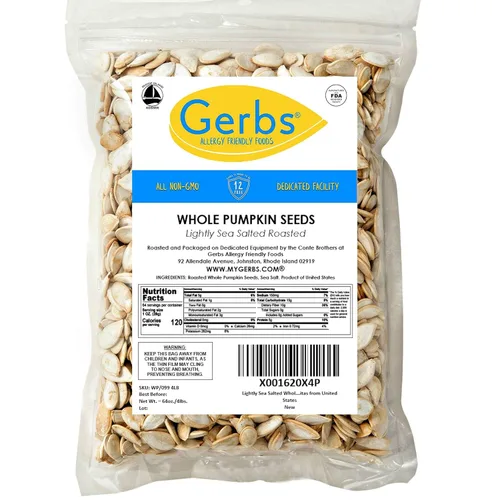 Miniatura 3 de Semillas de calabaza ligeramente saladas con sal marina en cáscara de Gerbs - 4 libras - Libres de los 11 principales alérgenos alimentarios y sin
