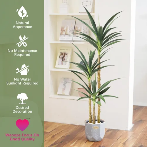 Miniatura 2 de Waoops - Árbol artificial de 1.43 metros con planta de agave falsa de 3 cabezas en maceta de plástico, árbol falso para decoración del hogar