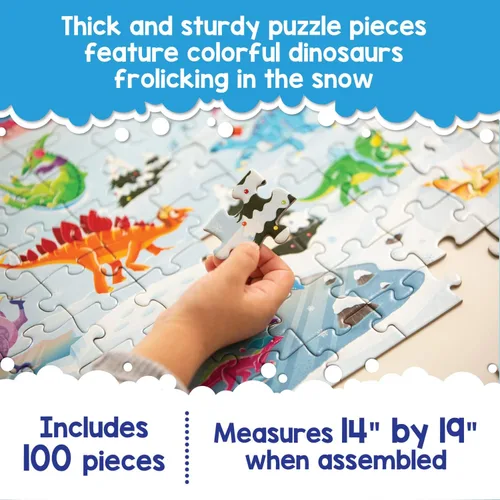 Miniatura 3 de Peaceable Kingdom Rompecabezas de dinosaurios navideños, rompecabezas de dinosaurios de 100 piezas para niños a partir de 5 años, ideal para aulas