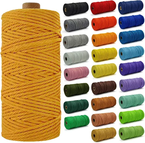 Miniatura 46 de Cuerda de Algodón 8mm x 20 Yardas - Cuerda de Macramé Natural Sin Blanquear - Cuerda de Algodón Trenzada de 3 Hilos para Colgar en la Pared, Blanco
