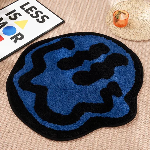 Miniatura 2 de ELDONE Trippy - Tapete de baño de cara feliz azul, alfombras geniales para dormitorio, alfombra de preparación, alfombra hippie antideslizante