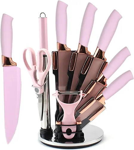Miniatura 11 de Juego de cuchillos de cocina antiadherentes de acero inoxidable, 9 piezas, juego de cuchillos afilados con afilador, juego de cuchillos con soporte