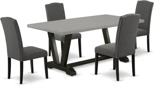 Miniatura 25 de East West Furniture V696EN120-5 - Juego de mesa de comedor moderno de 5 piezas, incluye una mesa rectangular de madera con patas en V y 4 sillas