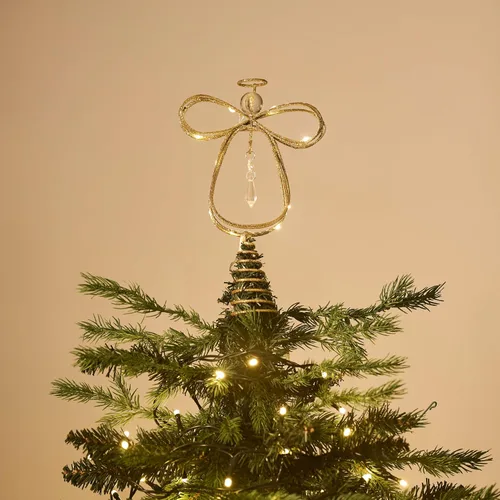 Miniatura 3 de Valery Madelyn Adorno de Ángel Iluminado para la Punta del Árbol de Navidad con Temporizador, Ángel Pequeño de Metal Dorado Preiluminado de 10