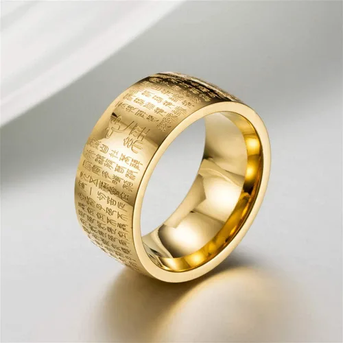 Miniatura 6 de Anillo budista grabado con sutra de corazón chino de acero inoxidable para hombre