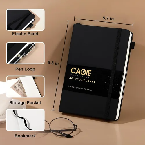 Miniatura 5 de CAGIE Cuaderno de cuadrícula de cuadrícula con puntos y balas, color negro A5