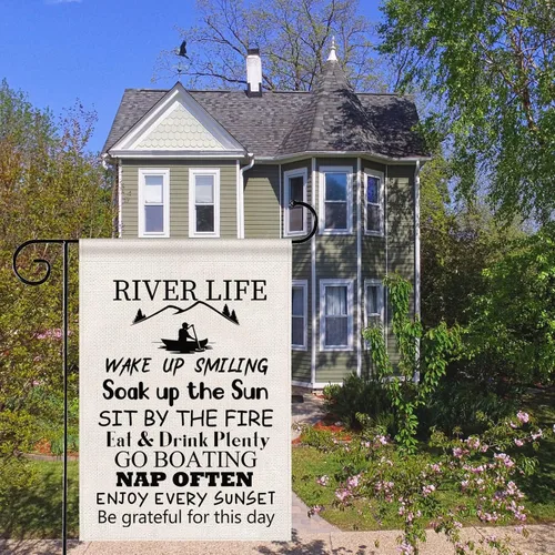 Miniatura 5 de POFULL River House Life Better Garden Yard Banderas – Regalo de cabaña, regalo de inauguración de la casa de montaña (bandera de vida)