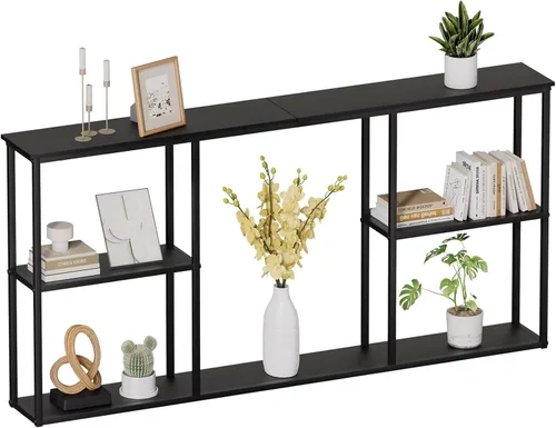 Miniatura 9 de WOHOMO Mesa consola, mesa de entrada estrecha de 12 pulgadas para sala de estar, 31.5 x 31.5 pulgadas, mesa de sofá industrial negra con estantes