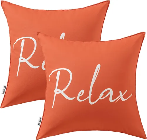 Miniatura 6 de MIULEE Juego de 2 fundas de almohada impermeables para exteriores, fundas de almohada cuadradas decorativas para exteriores, para silla, patio, Rojo