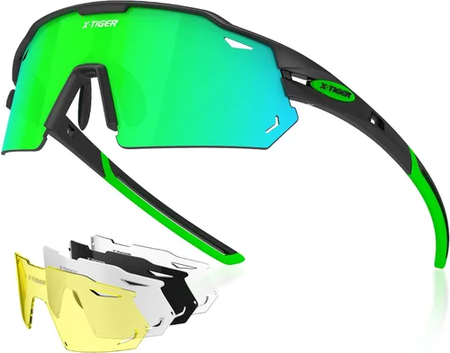 X-TIGER Gafas de ciclismo polarizadas con 5 lentes intercambiables, MTB para ciclismo, béisbol, carrera, lentes deportivos para hombres y mujeres
