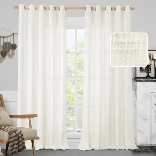 Miniatura 39 de LAMIT Cortinas de Lino Blancas Semitransparentes para Dormitorio, Paneles Filtrantes de Luz, Cortinas de Lino con Ojales de Protección de Privacidad