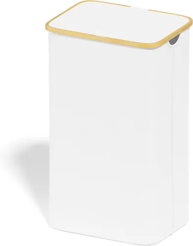 SUOCO Cesta de lavandería con tapa, cesta de ropa de 29 galones (110 litros) con asas de bambú, cesta grande plegable para la ropa sucia para Blanco