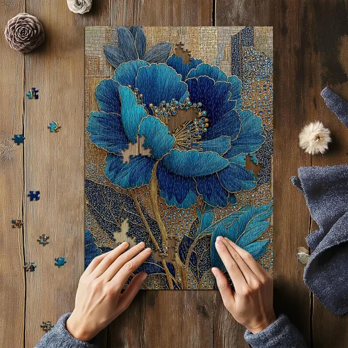 Miniatura 4 de Rompecabezas de flores azules para adultos de 1000 piezas, hermosos rompecabezas florales elegantes vintage, rompecabezas con temática de plantas