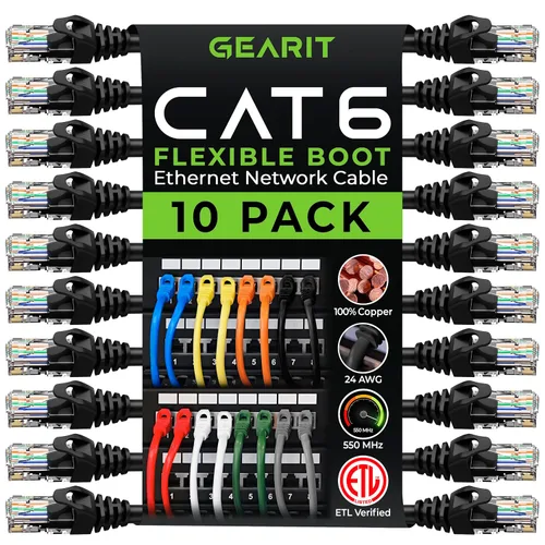 Miniatura 13 de GEARit Cable de conexión Ethernet Cat 6 de 0.5 pies, color negro (paquete de 10), cables de conexión Cat6 de 0.5 pies, cable de conexión