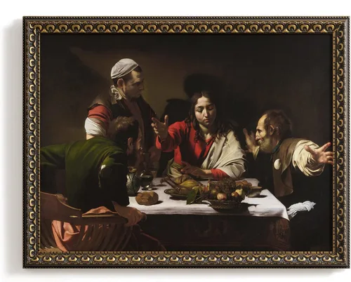 Vintage Framed Religious Wall Art, Sacred Supper Moment Canvas Print, Gold Frame 20x26 in Christian Wall Decor for Living Room Bedroom, Spiritual