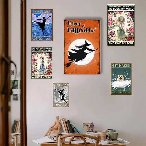 Miniatura 4 de Letrero de hojalata retro con diseño de bruja de Halloween para pared de garaje, pared de taller, 8.00 x 12.00 pulgadas