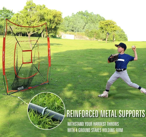 Miniatura 5 de BaseGoal Red de práctica de sóftbol de béisbol de 7 x 7 pies, respaldo de béisbol, con camiseta de bateo, para golpear lanzar, batear, atrapar