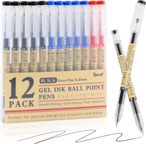 Miniatura 11 de Paquete de 12 bolígrafos de tinta de gel azul, punta extrafina de 0.014 in, papelería de estilo japonés, secado rápido, sin mancha, sin sangrado