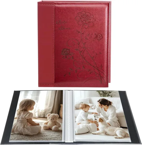 Artmag Álbum de fotos de 5 x 7 pulgadas, páginas transparentes, con bolsillos, cubierta de piel, deslizante, libro de fotos, con capacidad para 50