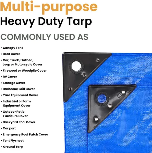 Miniatura 5 de WHITEDUCK Lona de polietileno súper resistente de 16 mil de grosor, 12 x 16 pies, impermeable, 100% resistente a los rayos UV, a prueba de Azul- 16