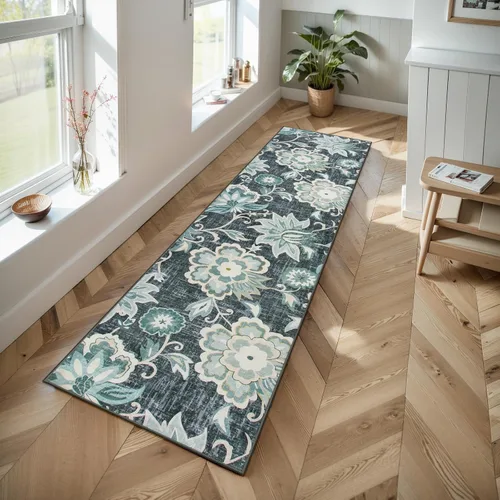 Miniatura 18 de Beeiva Alfombras florales de entrada, lavables para interiores, ultra fina, de 2 x 3 pies, antideslizante, para cocina, tapete de cachemira suave