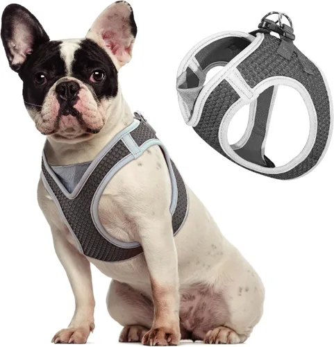 Miniatura 11 de KZA308 Arnés reflejante con cuello en V de malla para perro, sin jalones, facilita el paseo, ajuste rápido, cómodo, con velcro ajustable