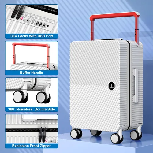 Miniatura 5 de Lightweight Carry On Luggage 20inch Wide Handle Suitcase,Travel Luggage (03-WHITE)