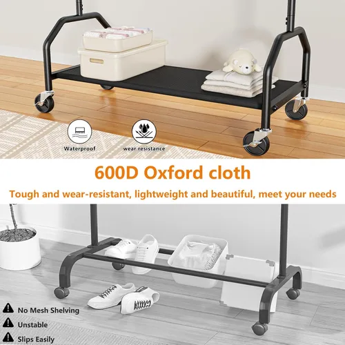 Miniatura 8 de Wiracks Perchero doble para colgar ropa, perchero para ropa, 130 libras, capacidad 34.5 pulgadas de ancho x 15.8 pulgadas de profundidad x 79