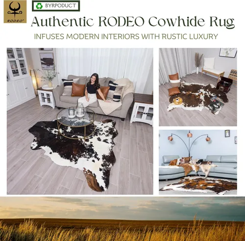 Miniatura 5 de rodeo Alfombra grande de piel de vaca auténtica, decoración de la habitación occidental para sala de estar, dormitorio, alfombra de piel de vaca