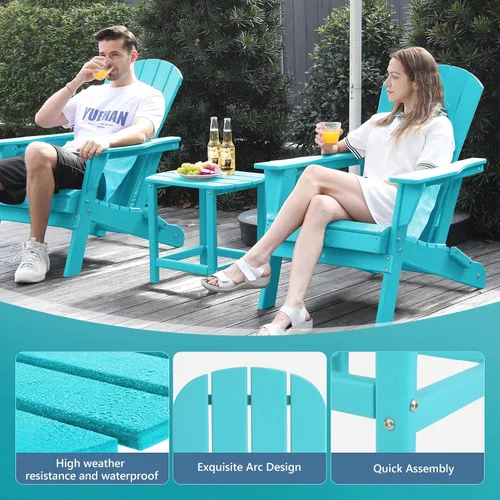 Miniatura 4 de Plawdlik Hdpe - Mesa auxiliar Adirondack para exteriores, con textura de madera, juego para patio, jardín, porche, piscina, patio compuesto, patio