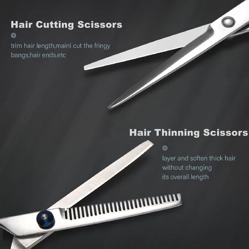 Miniatura 2 de Kit de tijeras de corte de pelo, juego profesional de 11 piezas – corte de pelo, tijeras de adelgazamiento, cepillo para plumero de cuello, peine