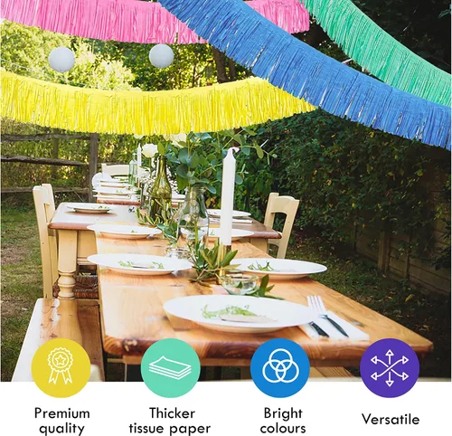 Miniatura 3 de Guirnalda de fiesta con flecos de papel de seda, telón de fondo perfecto para todos los eventos y ocasiones (4 unidades, lámina dorada)