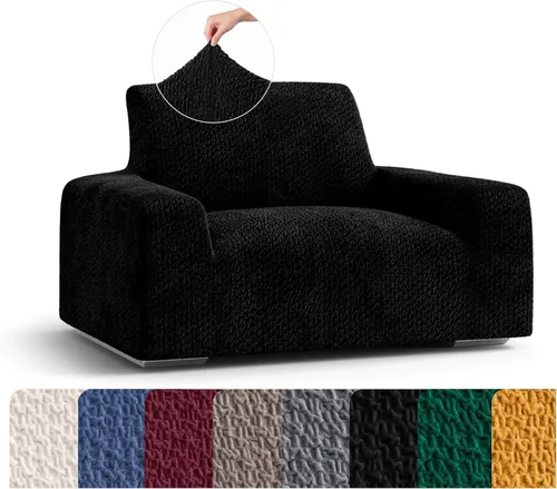 PAULATO BY GA.I.CO. Funda para sofá, funda de sofá biplaza, funda elástica para sillón, funda de tela de poliéster suave, colección terciopelo, Negro