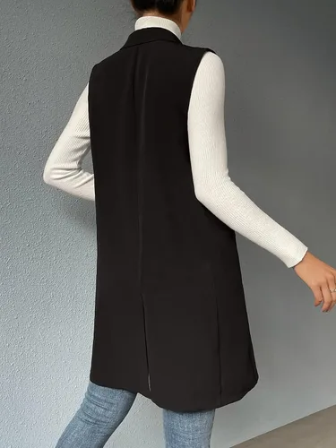 Miniatura 2 de SheIn Chaleco largo con doble botonadura frontal abierta para mujer sin mangas largo para exteriores con bolsillos