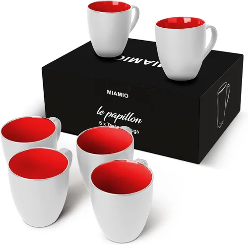 Miniatura 12 de MIAMIO - Juego de 6 tazas de café de gres 12 onzas/taza - Colección Le Papillon (Negro)