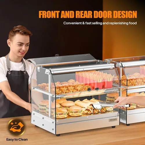 Miniatura 4 de ROVSUN Calentador de alimentos de 2 niveles, calentador de pizza, calentador de alimentos con iluminación LED, puertas delanteras y traseras, caja